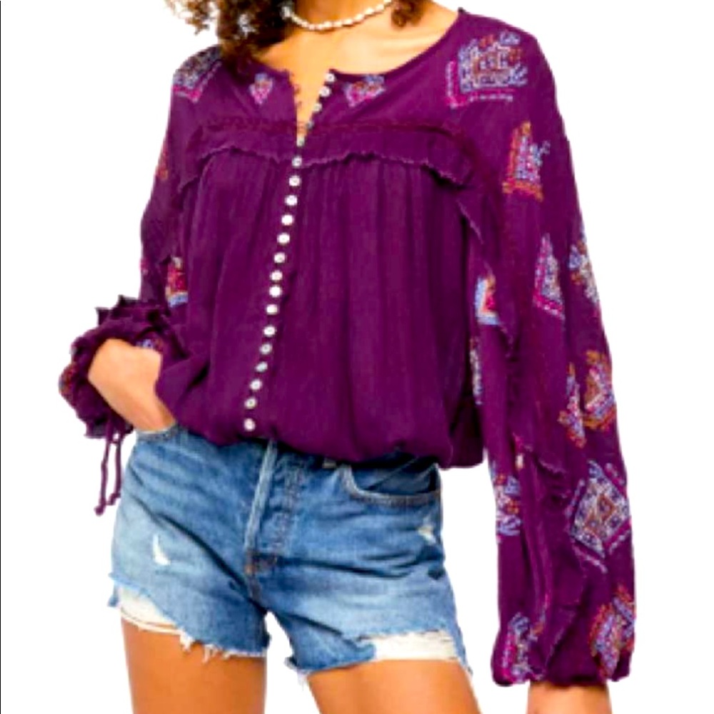 Free people sweet emotion embroidered boho top